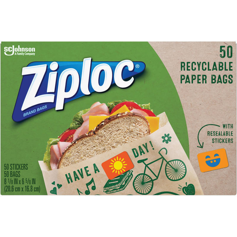 Ziploc Recyclable Paper Sandwich Bags, Brown, Box Of 50 Bags MPN:321143
