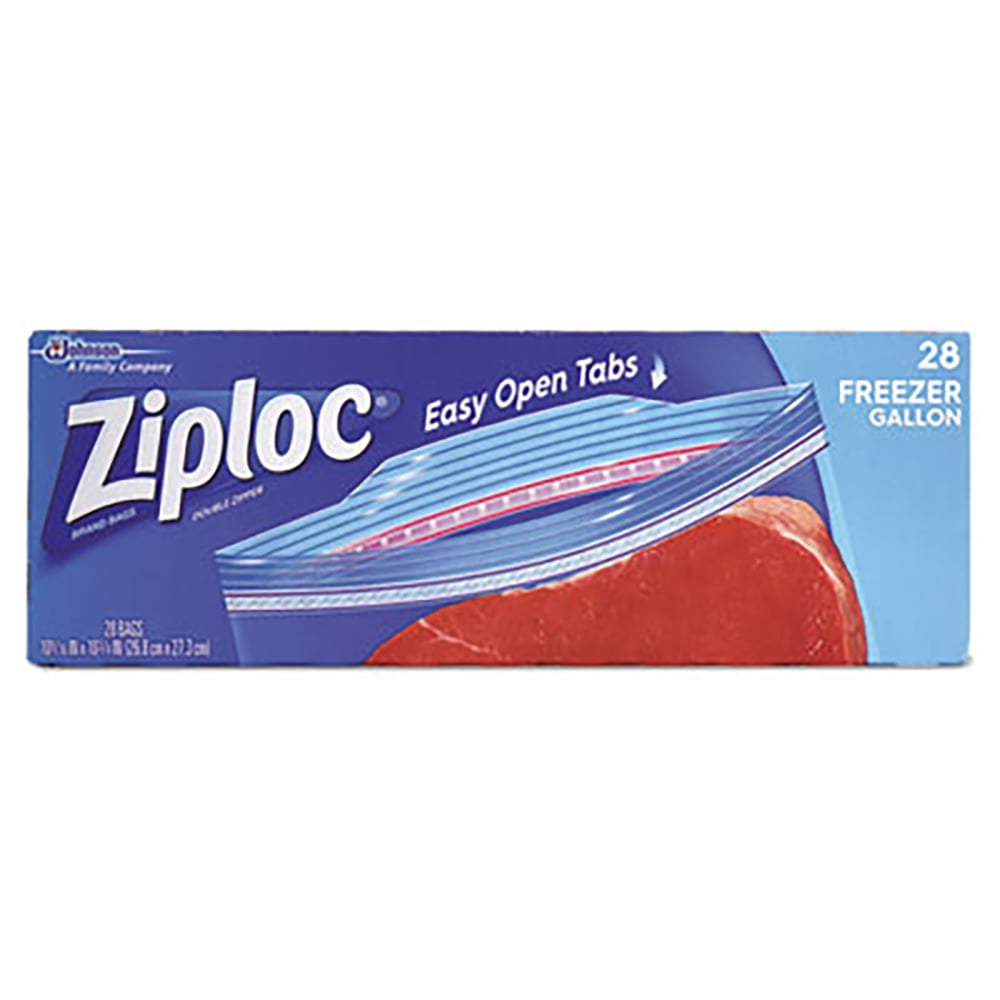 Ziploc Double Zipper Freezer Bags, 1 Gallon, Clear, 28 Bags Per Box, 1 Box MPN:CB003820