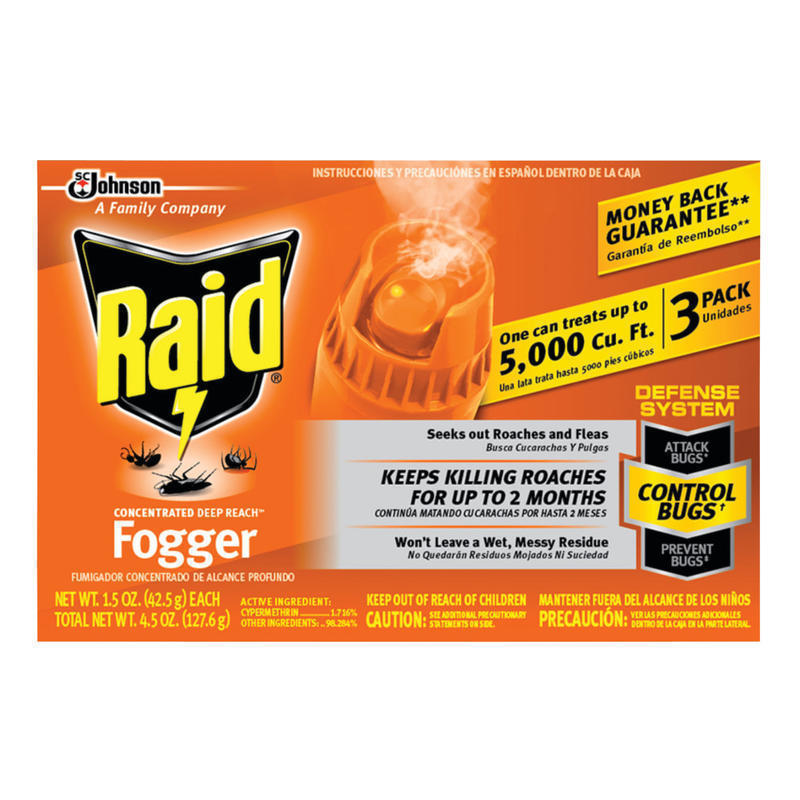 Raid Concentrated Deep Reach Foggers, 1.5 Oz, 3 Foggers Per Pack, Case Of 12 Packs MPN:305690