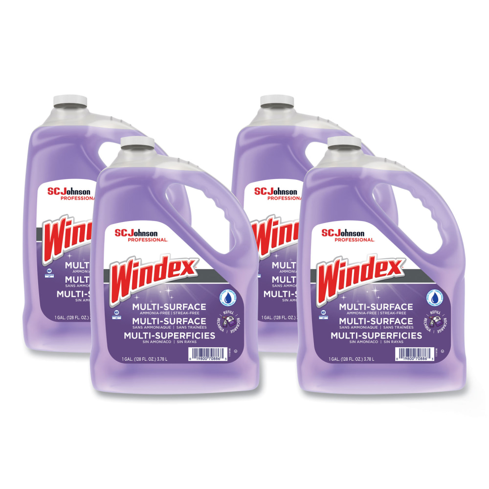 Windex Non-Ammoniated Glass/Multi Surface Cleaner, Pleasant Scent, 128 oz Bottle, 4/CT MPN:697262