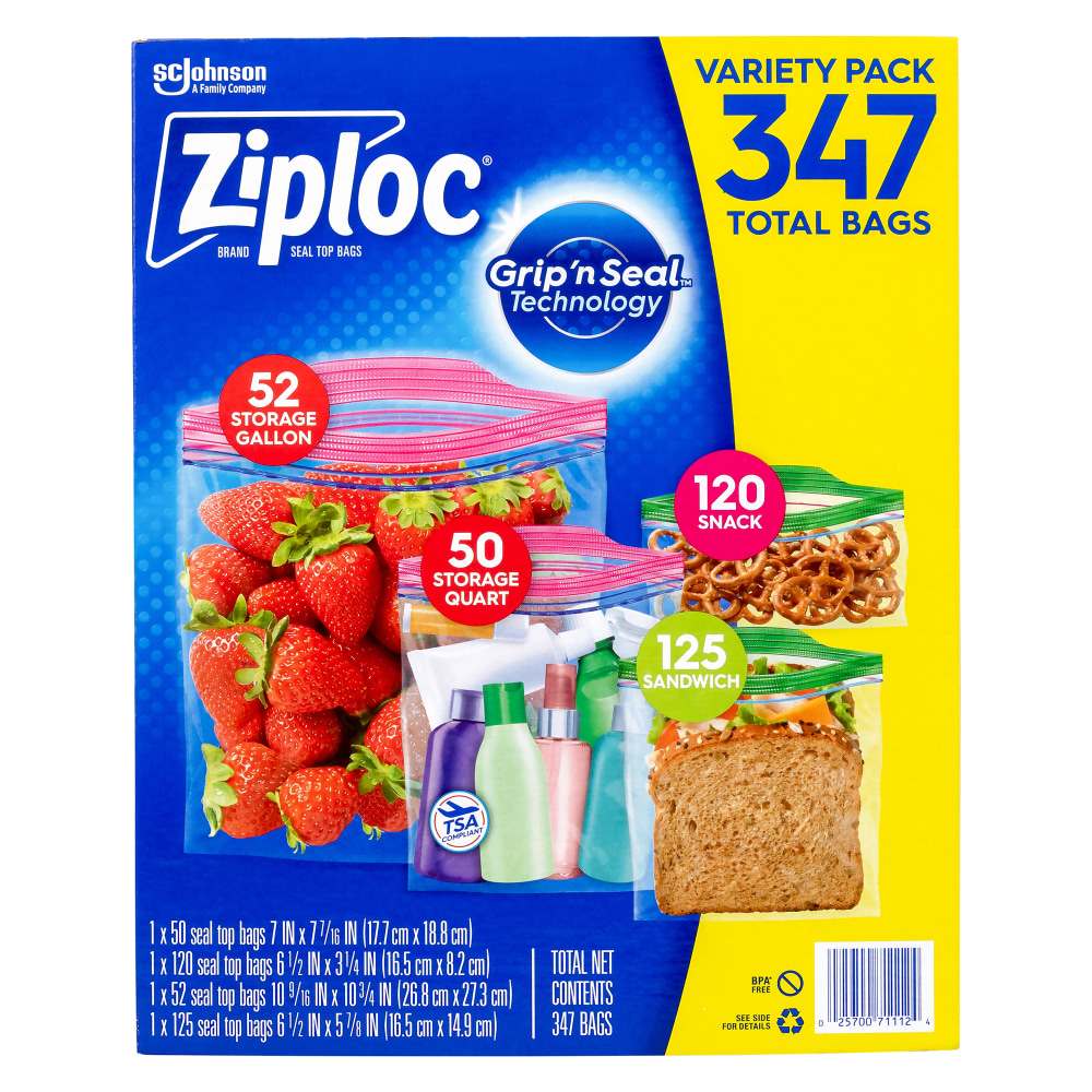 Ziploc Storage Bag Variety Pack, 3-3/16in x 6-1/2in, Clear, Pack Of 347 Bags MPN:025700712671