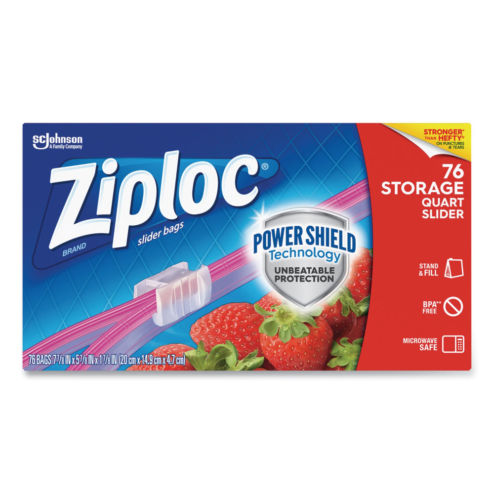Ziploc Slider Storage Bags, 1-Quart, Clear, 76 Bags Per Box, Carton Of 9 Boxes MPN:316490