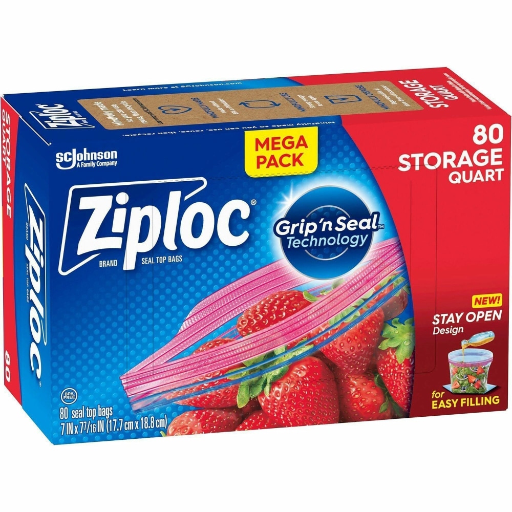 Ziploc Stand-Up Storage Bags - 1 quart Capacity - Blue - Kitchen, Storage - 80 / Box MPN:351319