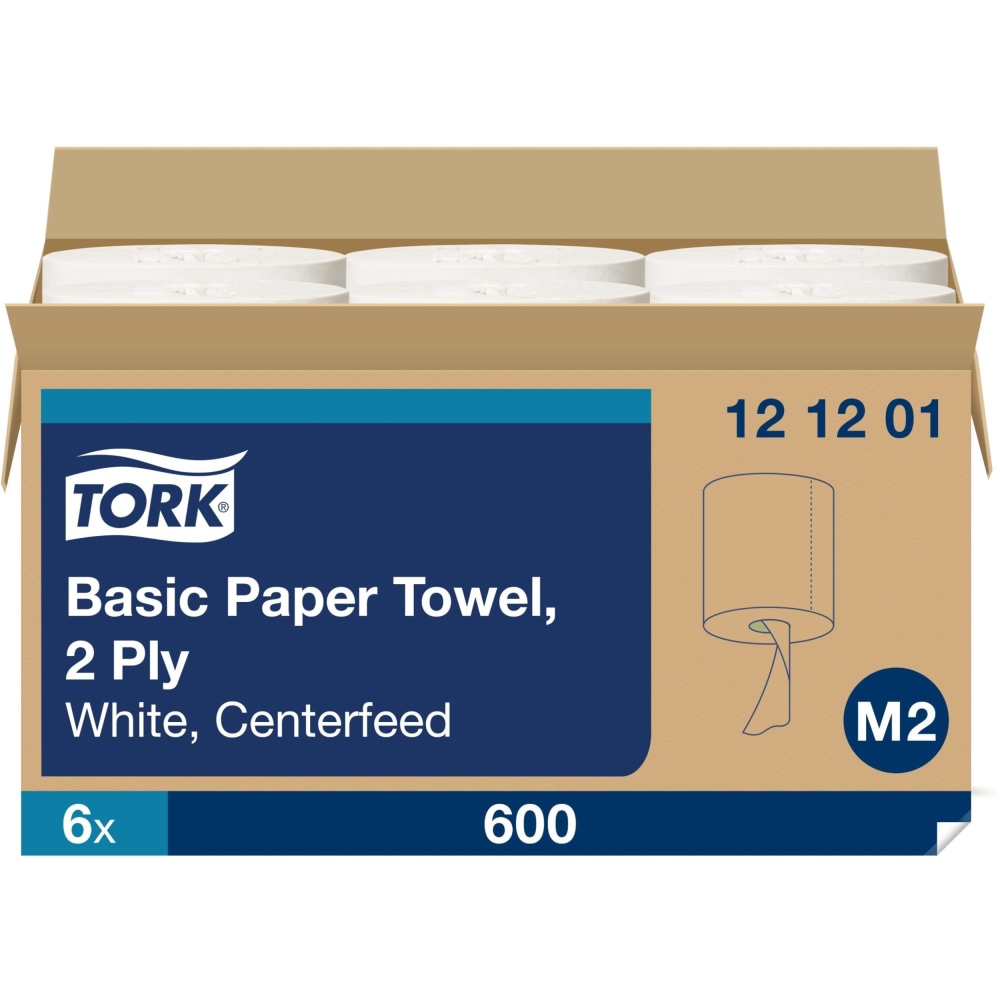 Tork Basic Center Feed Paper Wiper White M2, High Absorbency, 600 Sheets/Roll, 6/Pack, 121201 MPN:121201