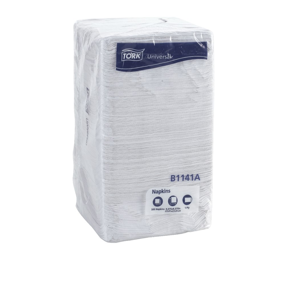Tork Beverage Napkins, 9 3/8in x 9 3/8in, 100% Recycled, White, Pack Of 500 MPN:B1141A