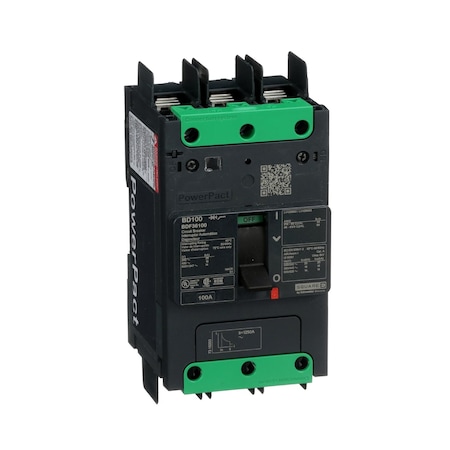 Molded Case Circuit Breaker, POWERPACT B Series, 100A, 3 Pole, 347/600V AC, 25kA at 240V AC MPN:BDF36100