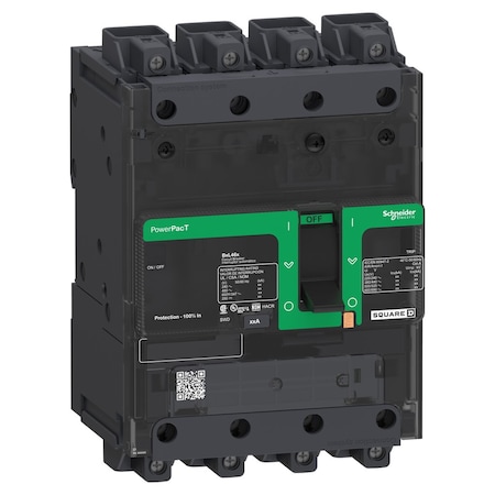 Molded Case Circuit Breaker, POWERPACT B Series, 100A, 4 Pole, 347/600V AC, 25kA at 240V AC MPN:BDL46100