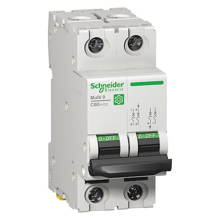Miniature Circuit Breaker, C60H-DC Series, 40A, 2 Pole, Not Rated, 5kA at 500V DC, C Curve MPN:M9U21240