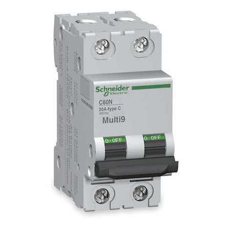 Miniature Circuit Breaker, MULTI9 Series, 15A, 2 Pole, Not Rated, 5kA at 500V DC, C Curve MPN:MGN61530