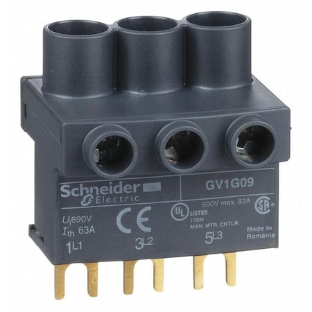 Terminal Block, 3 Pole, 63 A, 690 V, 4 AWG, Screw Clamp Termination, Black MPN:GV1G09