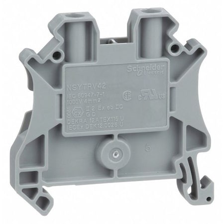 Terminal Block, Pass-Through, 1 Pole, 30 A, 1, 000 V AC, 10 AWG, Screw Termination, Gray MPN:NSYTRV42