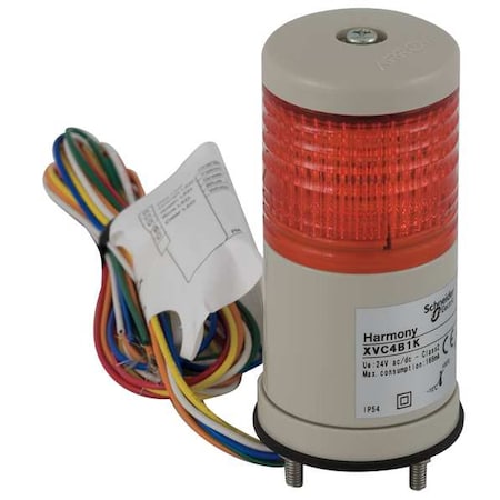 Tower Light Assembly, 24V, Red, 40 mm Dia., 100 1/2 mm Height, LED MPN:XVC4B1K