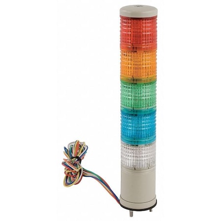 Tower Light Assembly, 24V, Red, Orange, Green, Blue, Clear, 40 mm Dia., 240 1/2 mm Height, LED MPN:XVC4B5K