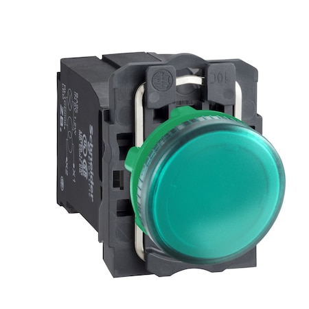 Pilot light, Harmony XB5, XB4, green complete 22 mm plain lens with BA9s bulb 110.120 V MPN:XB5AV33