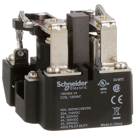 Surface, Open Power Relay, Octal, 40 A, 8 Pins, Screw MPN:199ABX-14