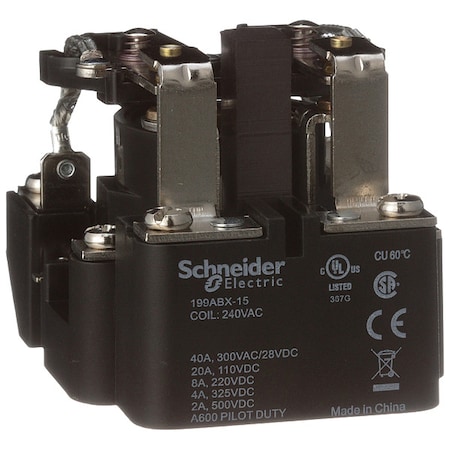 Surface, Open Power Relay, Octal, 40 A, 8, Screw MPN:199ABX-15
