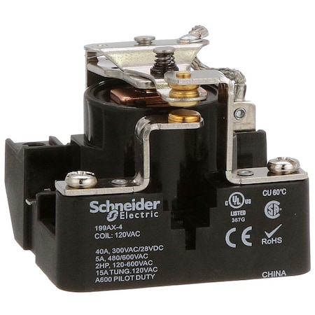 Surface, Open Power Relay, Square, 40 A, 5 Pins, Screw MPN:199AX-4