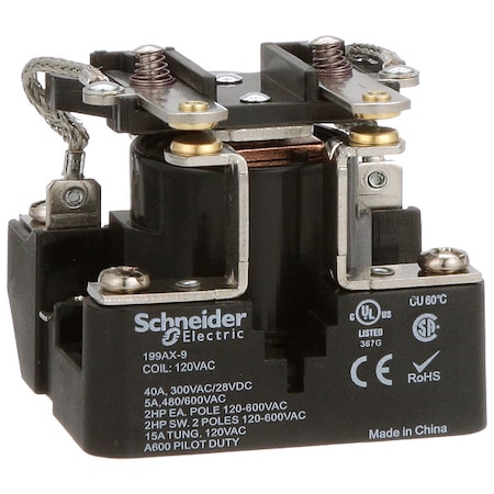 Surface, Open Power Relay, Square, 40 A, 6 Pins, Screw MPN:199AX-9