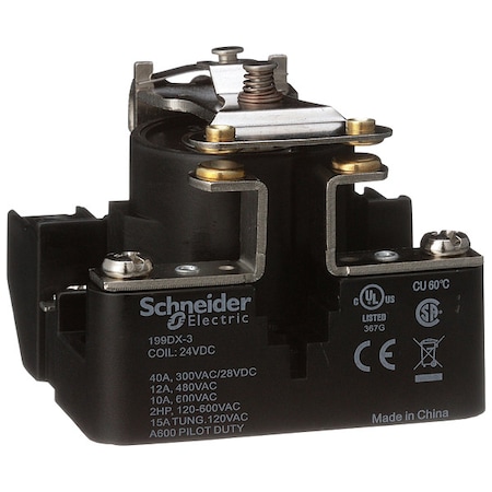 Surface, Open Power Relay, 40 A, 4 Pins, Screw MPN:199DX-3