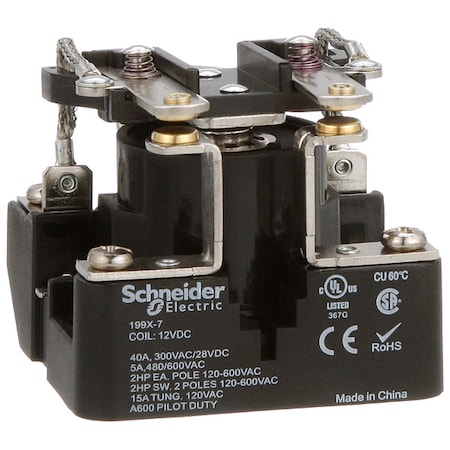 Surface, Open Power Relay, Square, 40 A, 6 Pins, Screw MPN:199X-7