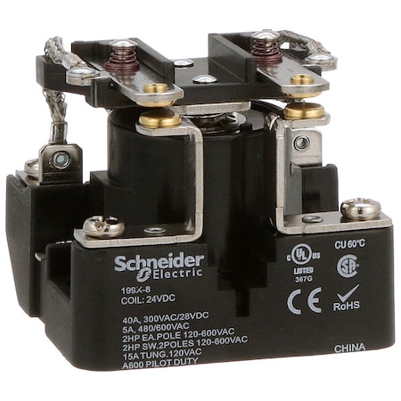 Surface, Open Power Relay, Square, 40 A, 6 Pins, Screw MPN:199X-8