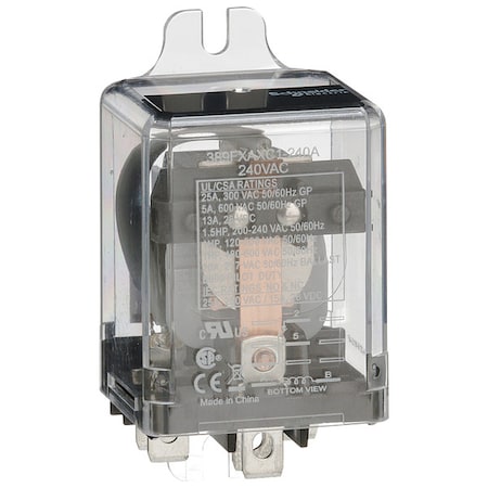 Flange Mount, Enclosed Power Relay, Square, 25 A, 5 Pins, Quick Connect MPN:389FXAXC1-240A