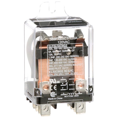 Flange Mount, Enclosed Power Relay, Octal, 25 A, 8 Pins, Quick Connect MPN:389FXBXC1-120A