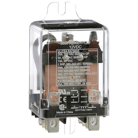 Flange Mount, Enclosed Power Relay, Octal, 25 A, 8 Pins, Quick Connect MPN:389FXBXC1-12D