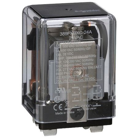 Flange Mount, Enclosed Power Relay, Octal, 25 A, 8 Pins, Quick Connect MPN:389FXBXC1-24A