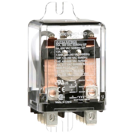 Flange Mount, Enclosed Power Relay, Octal, 25 A, 8 Pins, Quick Connect MPN:389FXBXC1-24D