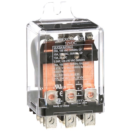 Flange Mount, Enclosed Power Relay, Octal, 20 A, 11 Pins, Quick Connect MPN:389FXCXC1-12D