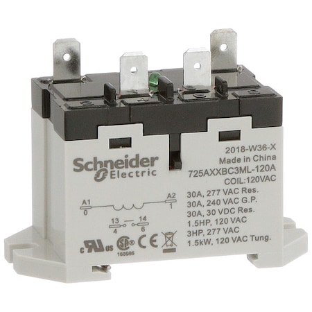 DIN Rail & Top Flange, Enclosed Power Relay, 30 A, 4 Pins, Quick Connect MPN:725AXXBC3ML-120A