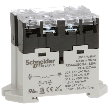 DIN Rail & Top Flange, Enclosed Power Relay, 30 A, 4 Pins, Screw MPN:725AXXSC3ML-120A