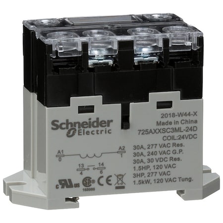 DIN Rail & Top Flange, Enclosed Power Relay, 30 A, 4 Pins, Screw MPN:725AXXSC3ML-24D