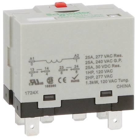 Plug-In, Enclosed Power Relay, Square, 25 A, 6, Quick-Connect MPN:725BXXBM4L-120A