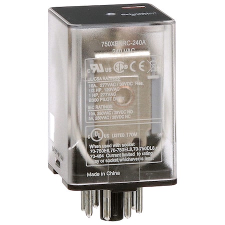 Plug-In, General Purpose Relay, Octal, 10 A, 8 Pins, Pin MPN:750XBXRC-240A