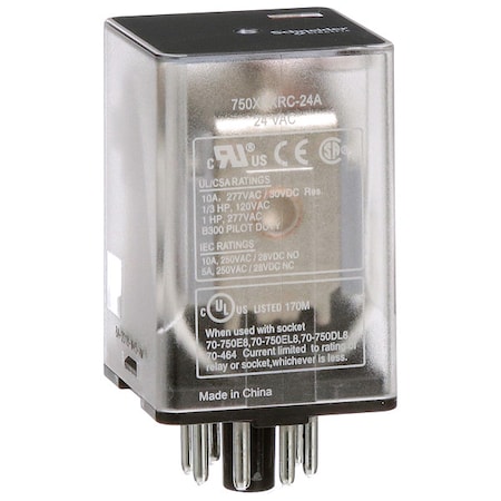 Plug-In, General Purpose Relay, Octal, 10 A, 8 Pins, Pin MPN:750XBXRC-24A