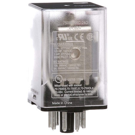 Plug-In, General Purpose Relay, Octal, 10 A, 8 Pins, Pin MPN:750XBXRC-24D