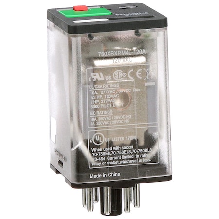 Plug-In, General Purpose Relay, Octal, 10 A, 8 Pins, Pin MPN:750XBXRM4L-120A