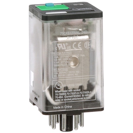 Plug-In, General Purpose Relay, Octal, 10 A, 8 Pins, Pin MPN:750XBXRM4L-24D
