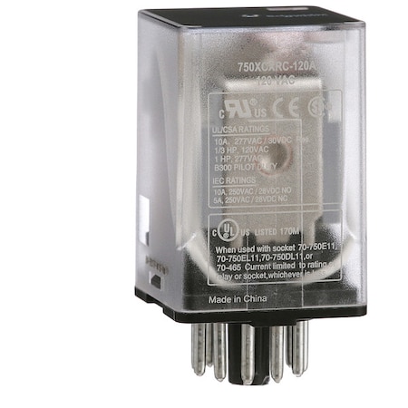 Plug-In, General Purpose Relay, Octal, 10 A, 11 Pins, Pin MPN:750XCXRC-120A