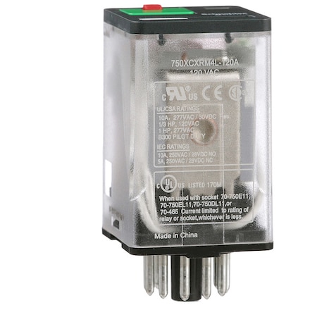 Plug-In, General Purpose Relay, Octal, 10 A, 11 Pins, Pin MPN:750XCXRM4L-120A