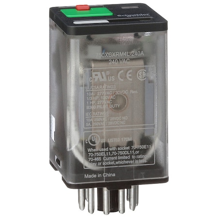 Plug-In, General Purpose Relay, Octal, 10 A, 11 Pins, Pin MPN:750XCXRM4L-240A