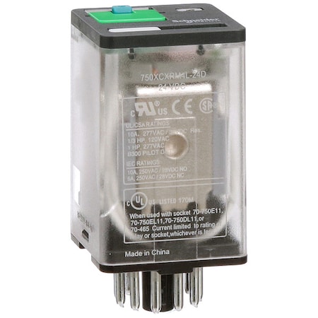 Plug-In, General Purpose Relay, Octal, 10 A, 11 Pins, Pin MPN:750XCXRM4L-24D