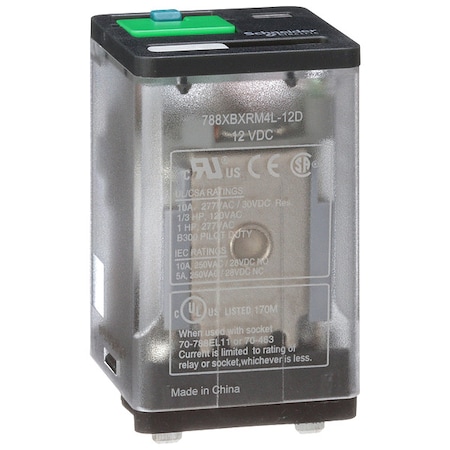 Plug-In, General Purpose Relay, Square, 10 A, 8 Pins, Blade Terminal MPN:788XBXRM4L-12D