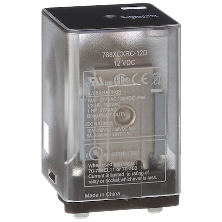 Plug-In, General Purpose Relay, Square, 10 A, 11 Pins, Blade Terminal MPN:788XCXRC-12D