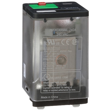 Plug-In, General Purpose Relay, Square, 10 A, 11, Blade Terminal MPN:788XCXRM4L-240A