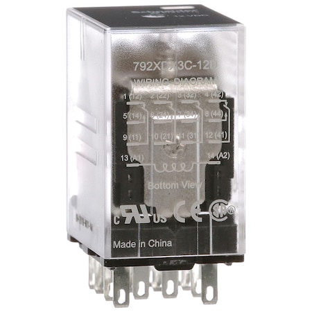 Plug-In, General Purpose Relay, Square, 3 A, 14 Pins, Faston Connector MPN:792XDX3C-12D