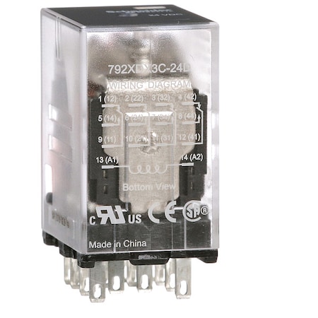 Plug-In, General Purpose Relay, Square, 3 A, 14 Pins, Faston Connector MPN:792XDX3C-24D