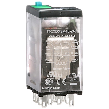 Plug-In, General Purpose Relay, Square, 3 A, 14 Pins, Faston Connector MPN:792XDX3M4L-24D